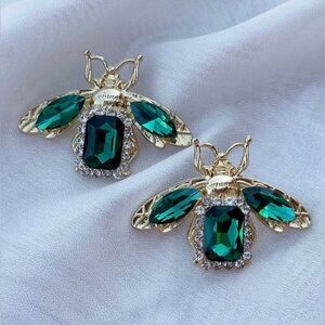 Green Gem Bee Statement Earrings